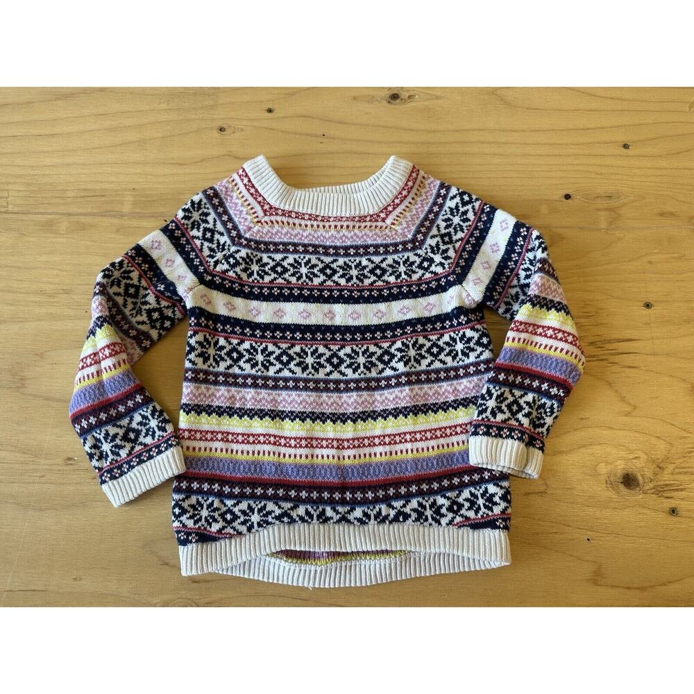 Old Navy Fair Isle Sweater Girls 3T Crewneck Pullover Multicolor Cozy Cotton